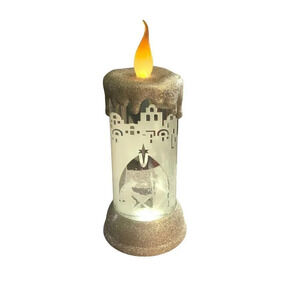 Vtg Nativity Shimmering Flickering Pillar Candle Battery Operated On/Off Switch